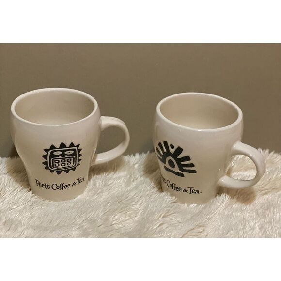 PEETS COFFEE & TEA OFF WHITE COLOR CERAMIC (2) MUGS BY BIA B67 - Picture 4 of 5